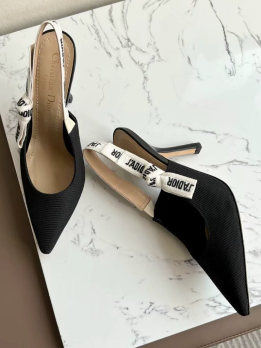 Dior J'ADIOR Black Fabric Slingback Pointed Toe High Heels - Picture 3 of 8
